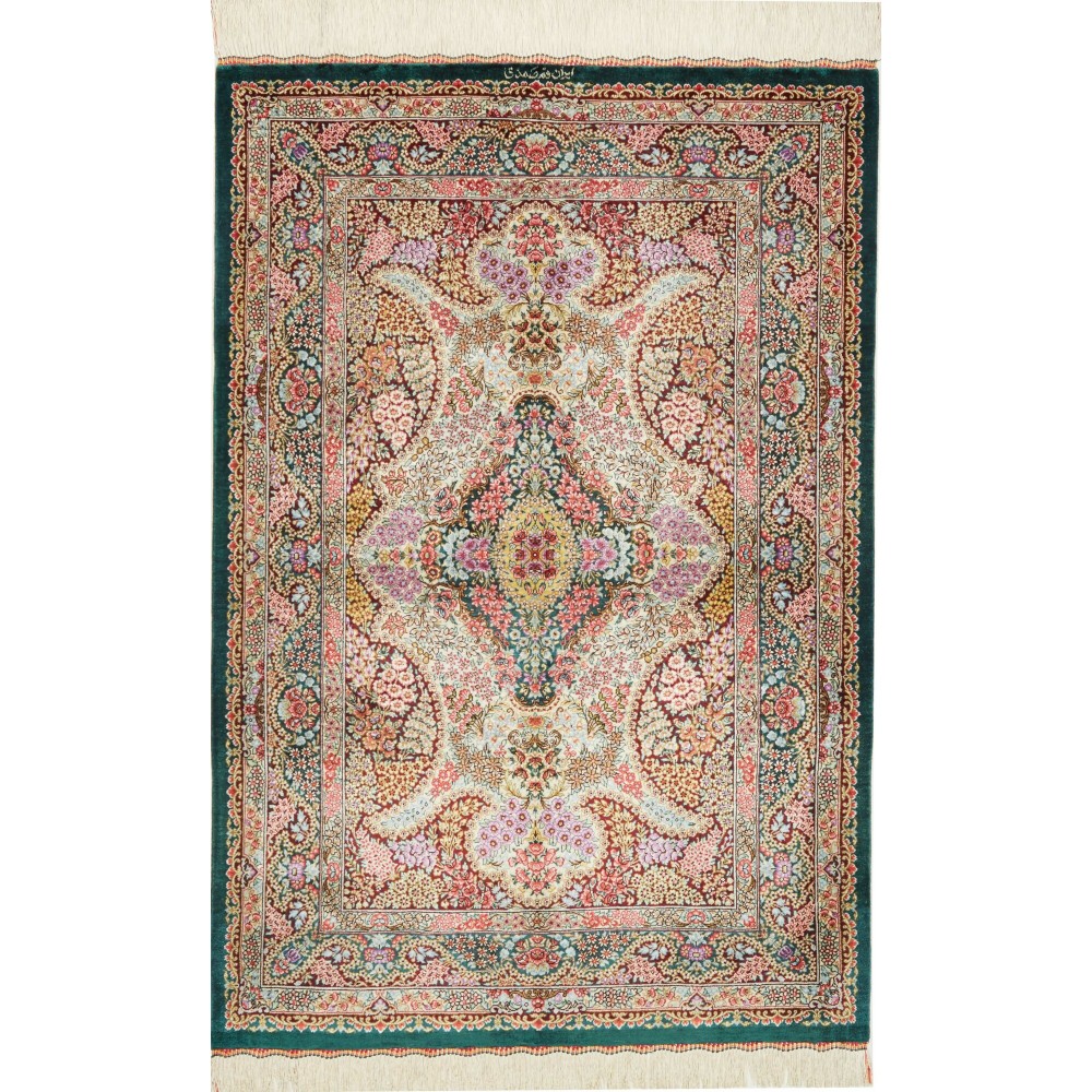Tappeto Ghom seta Persia bianco grigio 80x119