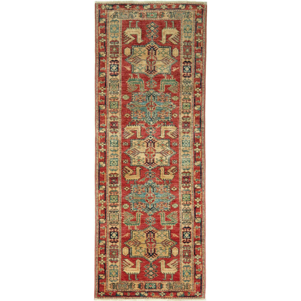 Tappeto Kazak Fine Pakistan bianco giallo 66x183 Tappeto Kazak Fine Pakistan bianco giallo 66x183
