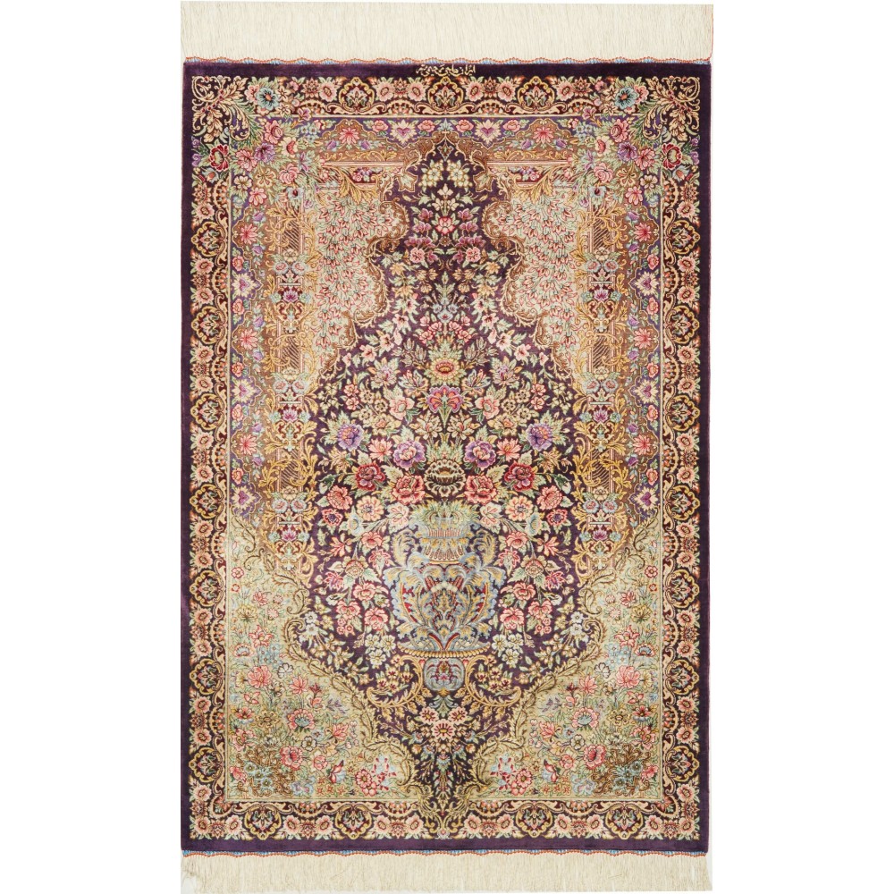 Tappeto Ghom seta Persia giallo grigio 79x117