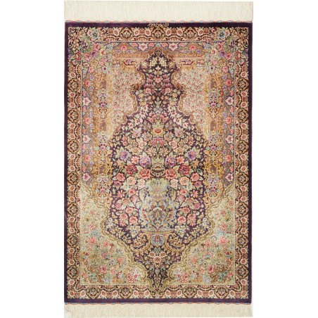 Tappeto Ghom seta Persia giallo grigio 79x117