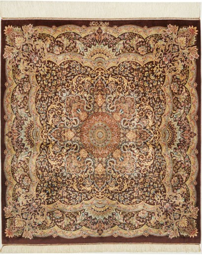 Tappeto Ghom seta Persia marrone 96x108
