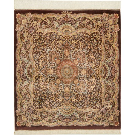 Tappeto Ghom seta Persia marrone beige 96x108