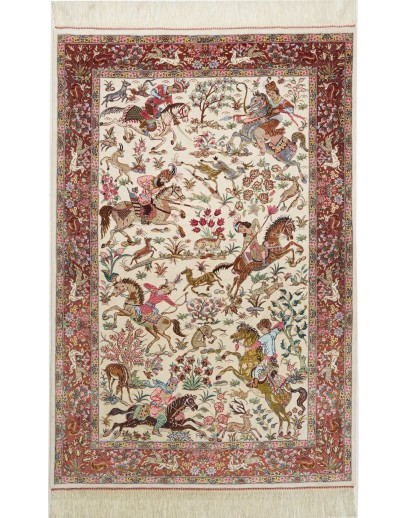 Tappeto Ghom seta Persia beige marrone 100x153