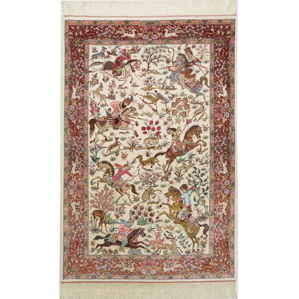 Tappeto Ghom seta Persia giallo marrone 100x153