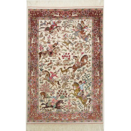 Tappeto Ghom seta Persia beige marrone 100x153