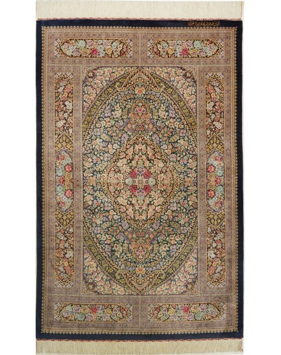 Tappeto Ghom seta Persia bianco verde 101x155