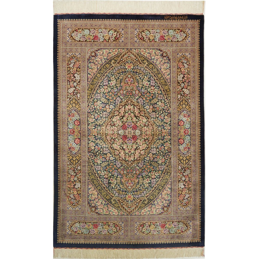 Tappeto Ghom seta Persia bianco verde 101x155 Tappeto Ghom seta Persia bianco verde 101x155