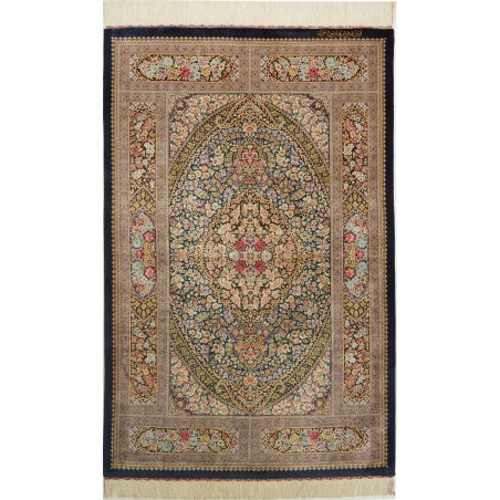 Tappeto Ghom seta Persia marrone verde 101x155