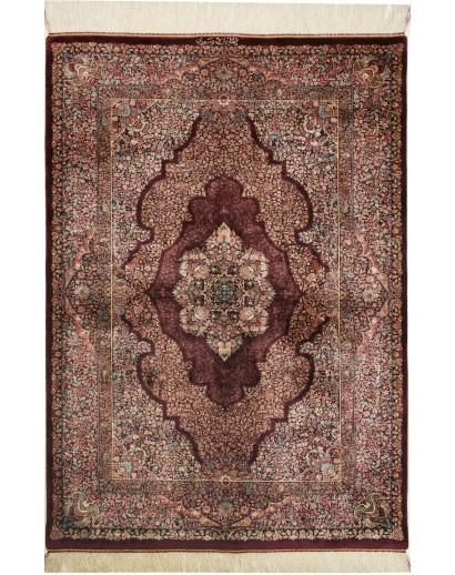 Tappeto Ghom seta Persia verde giallo 100x143