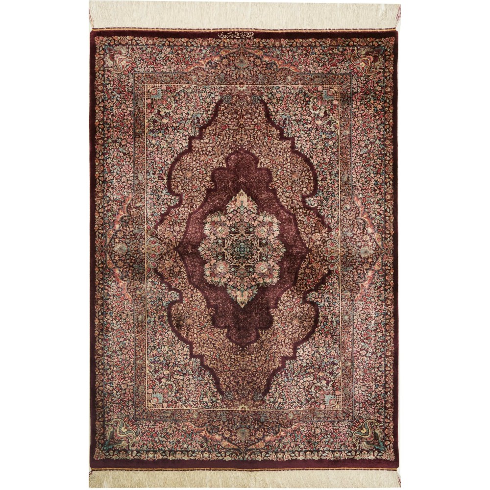 Tappeto Ghom seta Persia verde giallo 100x143 Tappeto Ghom seta Persia verde giallo 100x143