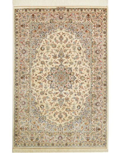Tappeto Ghom seta Persia beige verde 100x150