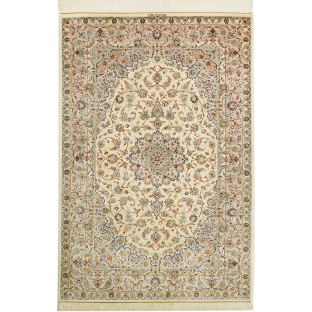 Tappeto Ghom seta Persia beige verde 100x150