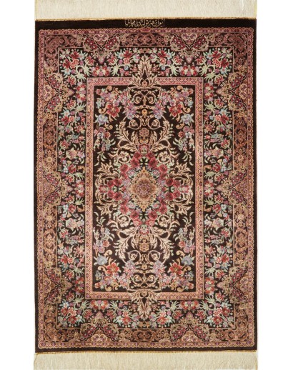 Tappeto Ghom seta Persia azzurro giallo 80x120