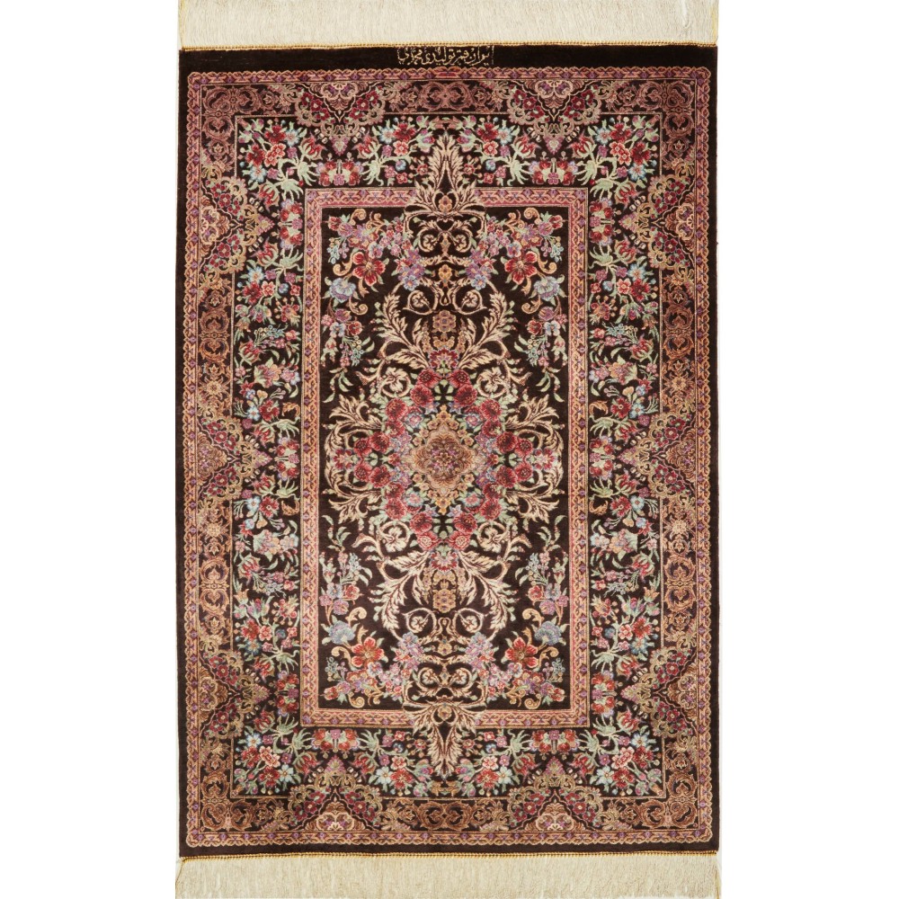 Tappeto Ghom seta Persia marrone azzurro 80x120
