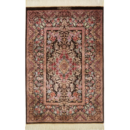 Tappeto Ghom seta Persia azzurro giallo 80x120
