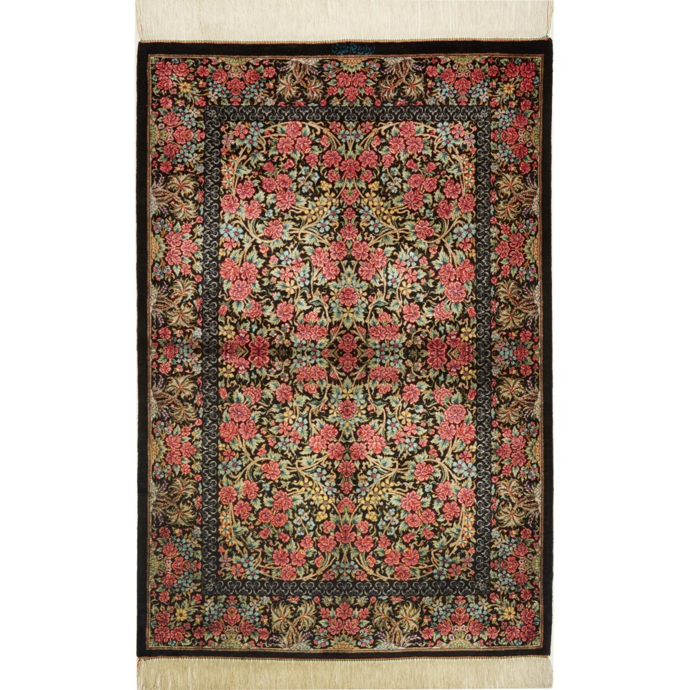 Tappeto Ghom seta Persia azzurro giallo 78x119 Tappeto Ghom seta Persia azzurro giallo 78x119