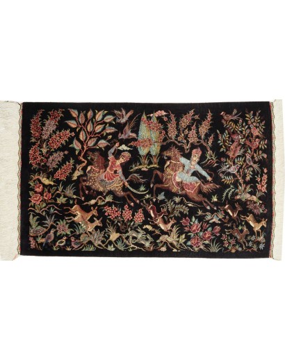 Tappeto Ghom seta Persia beige azzurro 53x87