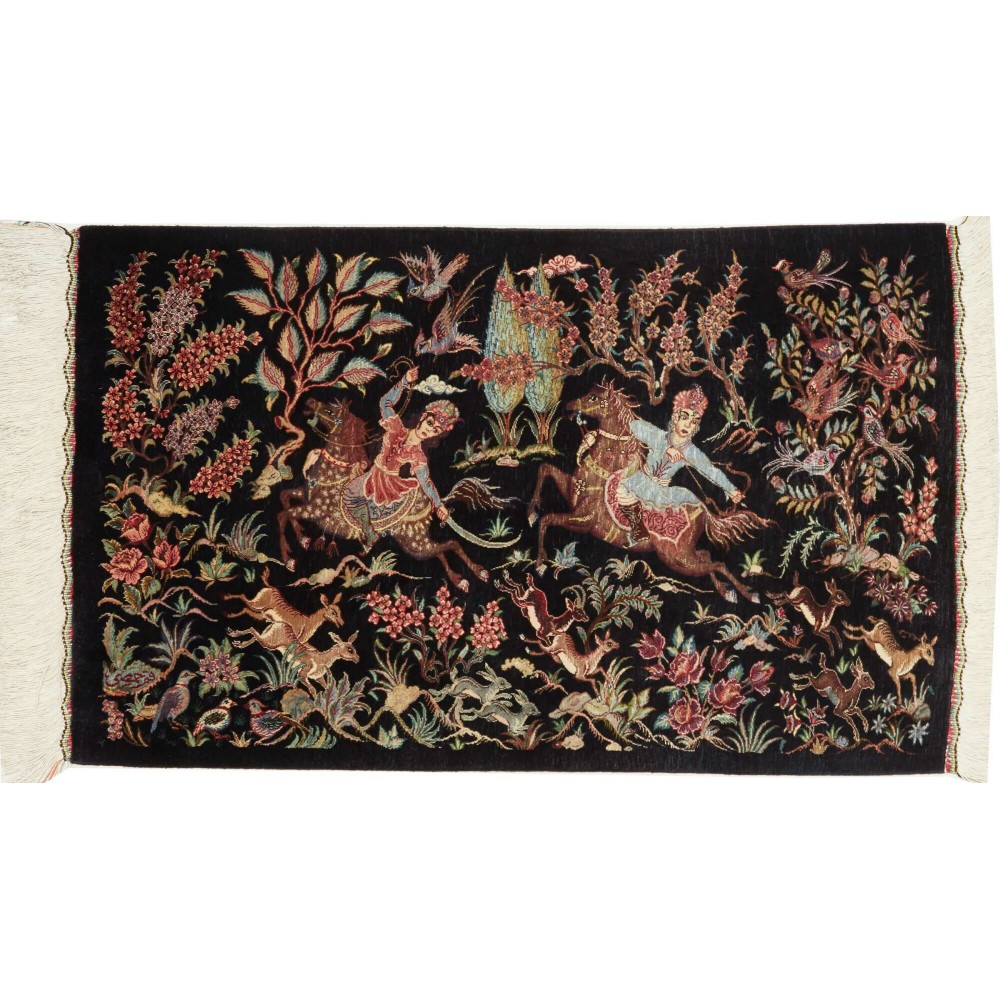 Tappeto Ghom seta Persia giallo bianco 53x87