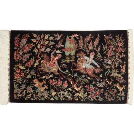 Tappeto Ghom seta Persia beige azzurro 53x87
