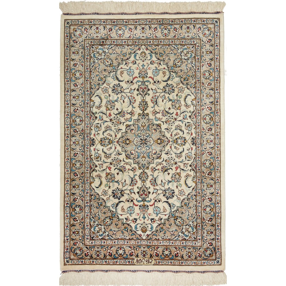 Tappeto Ghom seta Persia bianco grigio 58x90