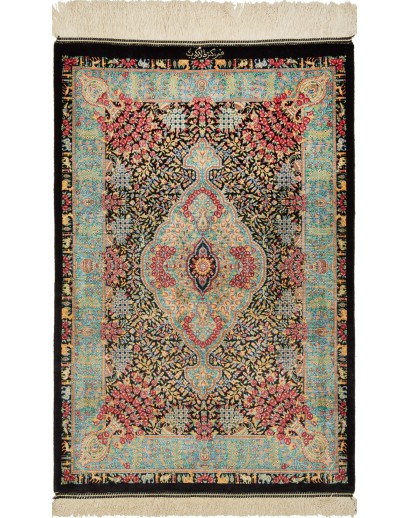 Tappeto Ghom seta Persia marrone blu 60x91