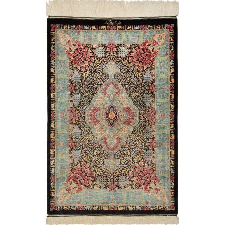 Tappeto Ghom seta Persia marrone blu 60x91