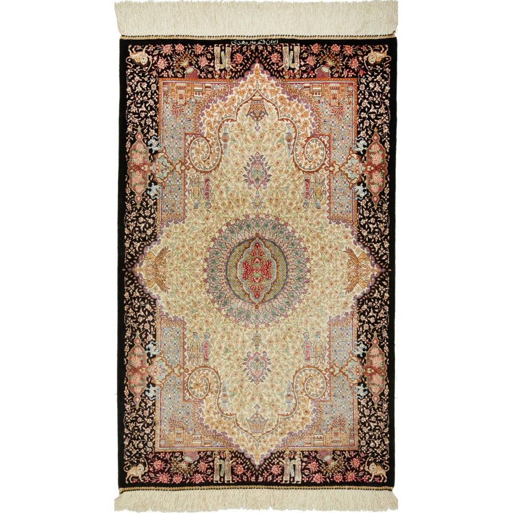 Tappeto Ghom seta Persia marrone beige 60x100 Tappeto Ghom seta Persia marrone beige 60x100