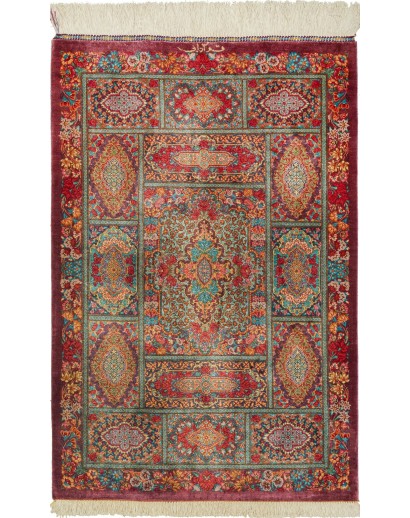 Tappeto Ghom seta Persia marrone grigio 60x94