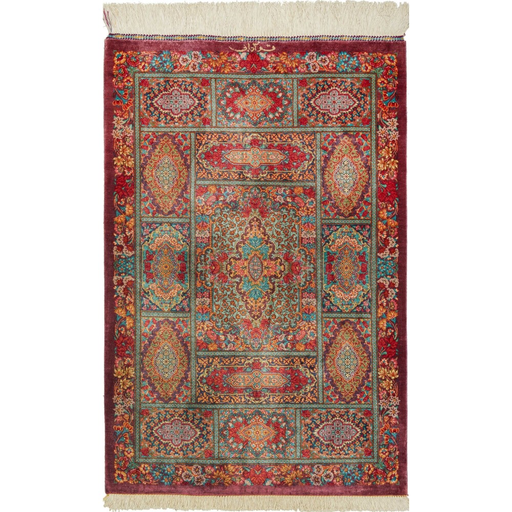 Tappeto Ghom seta Persia marrone grigio 60x94 Tappeto Ghom seta Persia marrone grigio 60x94