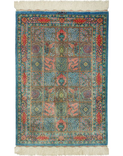 Tappeto Ghom seta Persia beige azzurro 60x88