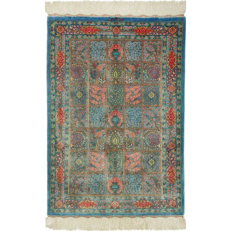 Tappeto Ghom seta Persia azzurro beige 60x88
