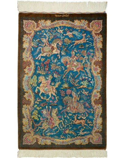 Tappeto Ghom seta Persia beige blu 58x90