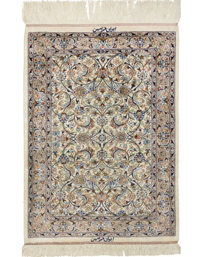 Tappeto Ghom seta Persia beige bianco 58x83