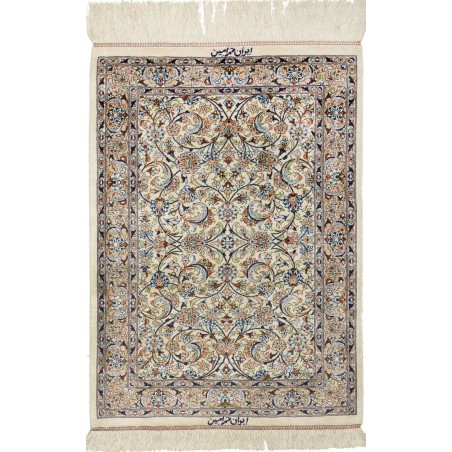 Tappeto Ghom seta Persia beige bianco 58x83