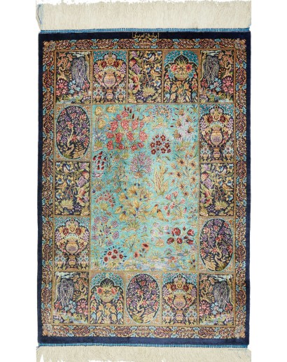 Tappeto Ghom seta Persia bianco grigio 60x91