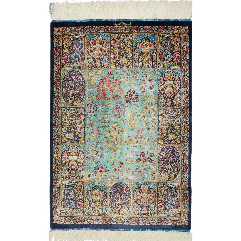 Tappeto Ghom seta Persia bianco grigio 60x91