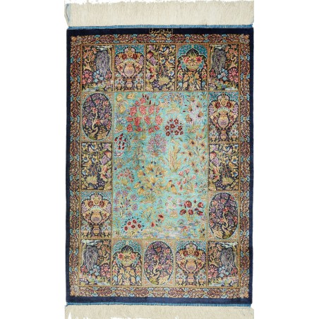 Tappeto Ghom seta Persia bianco grigio 60x91