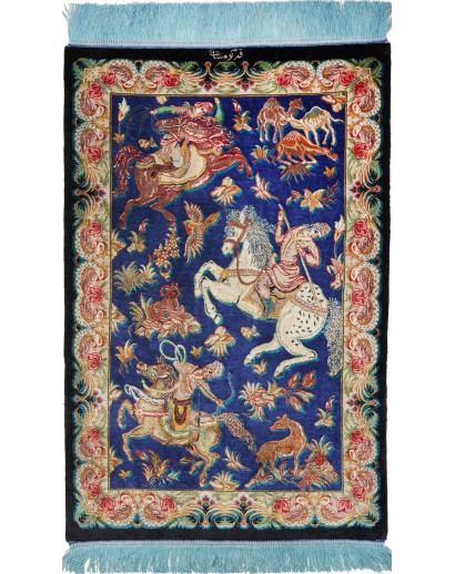 Tappeto Ghom seta Persia azzurro marrone 57x87