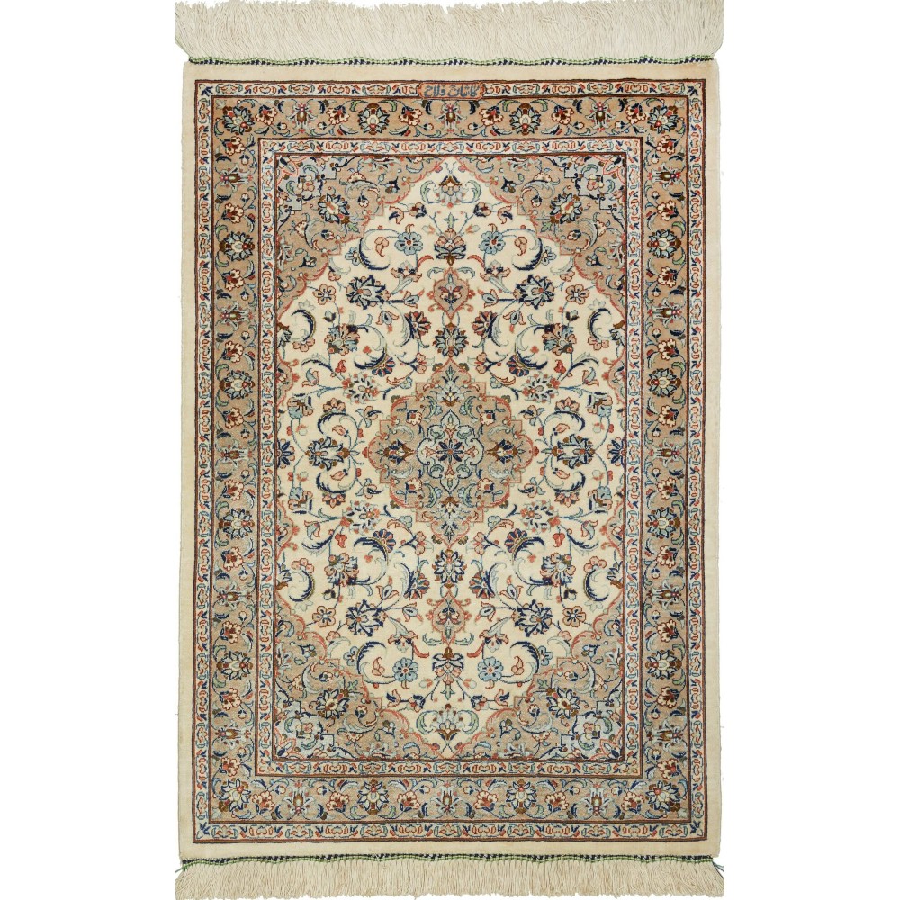 Tappeto Ghom seta Persia bianco marrone 58x86