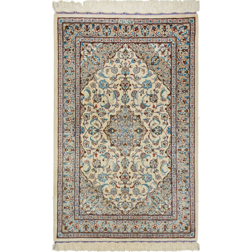 Tappeto Ghom seta Persia bianco grigio 58x92