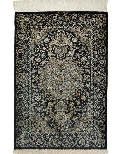 Tappeto Ghom seta Persia grigio azzurro 58x88