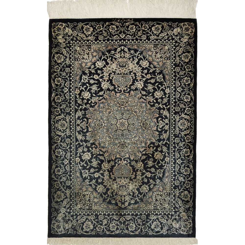 Tappeto Ghom seta Persia grigio azzurro 58x88