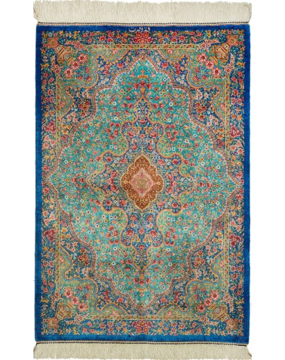 Tappeto Ghom seta Persia marrone blu 60x92