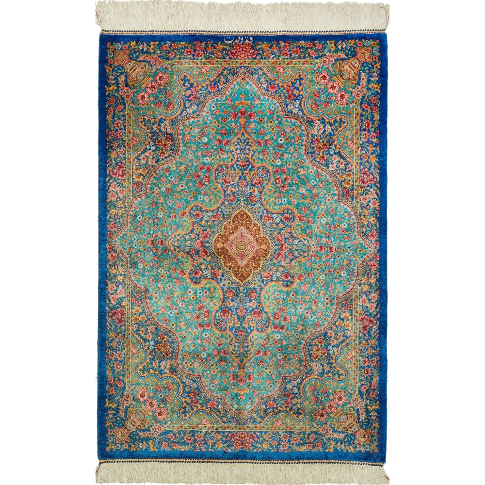 Tappeto Ghom seta Persia marrone blu 60x92