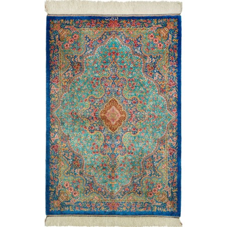 Tappeto Ghom seta Persia marrone blu 60x92