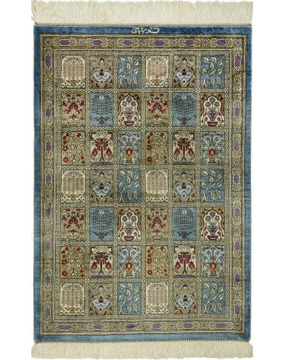 Tappeto Ghom seta Persia azzurro beige 60x88