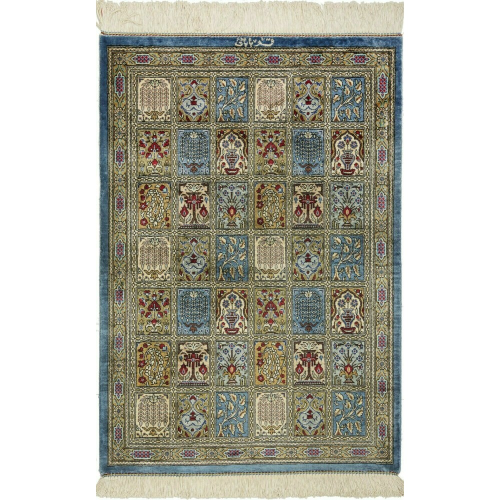 Tappeto Ghom seta Persia azzurro beige 60x88 Tappeto Ghom seta Persia azzurro beige 60x88