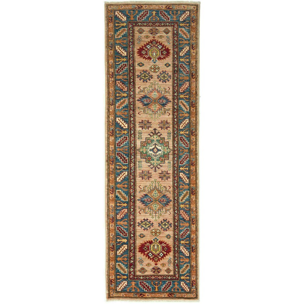 Tappeto Kazak Fine Pakistan bianco azzurro 59x193 Tappeto Kazak Fine Pakistan bianco azzurro 59x193