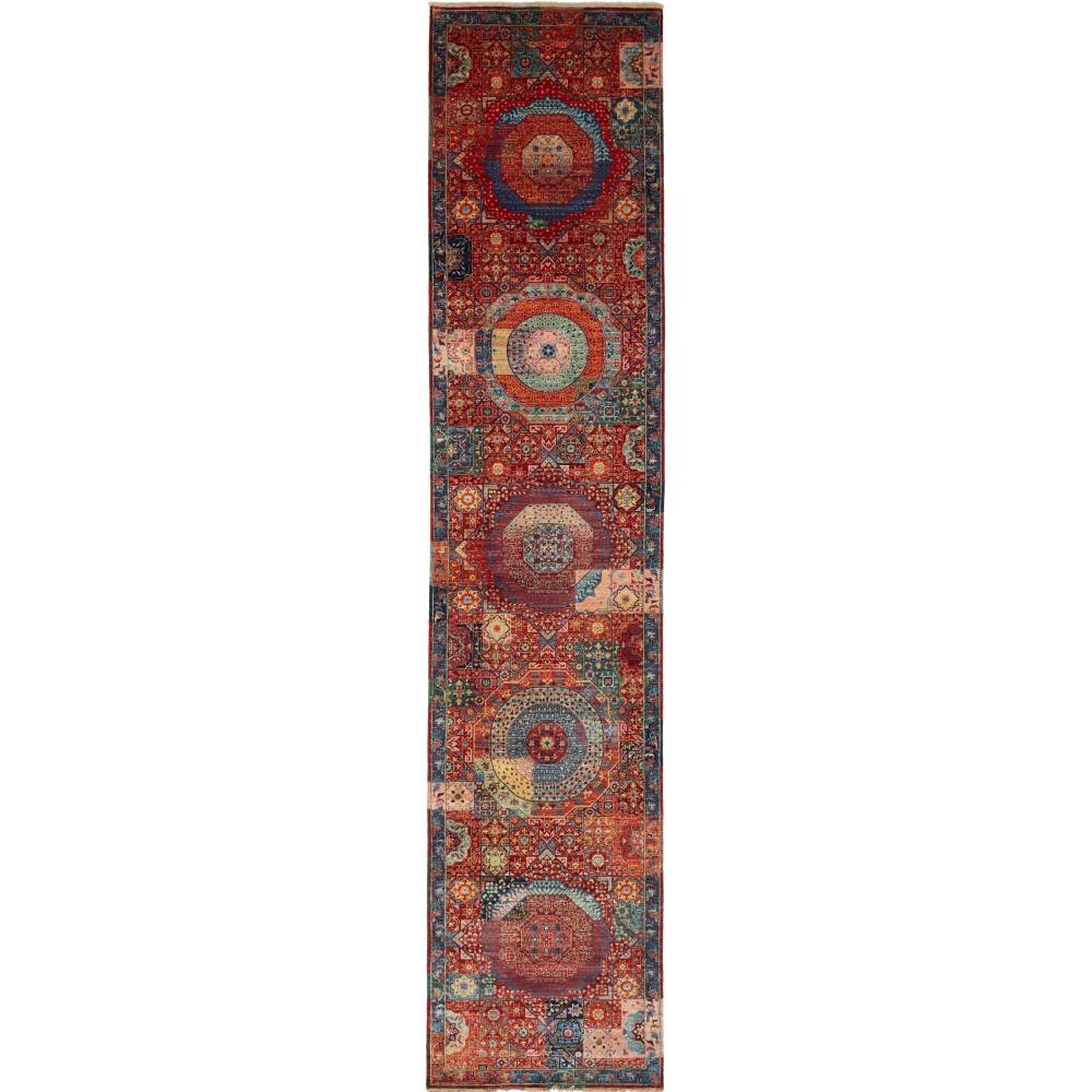 Tappeto Mamlouk Pakistan marrone azzurro 85x393 Tappeto Mamlouk Pakistan marrone azzurro 85x393