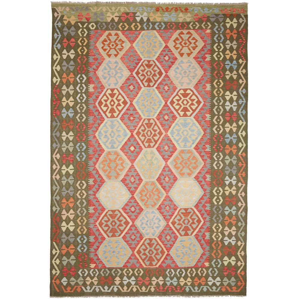 Tappeto Kilim Afghanistan marrone verde 198x302